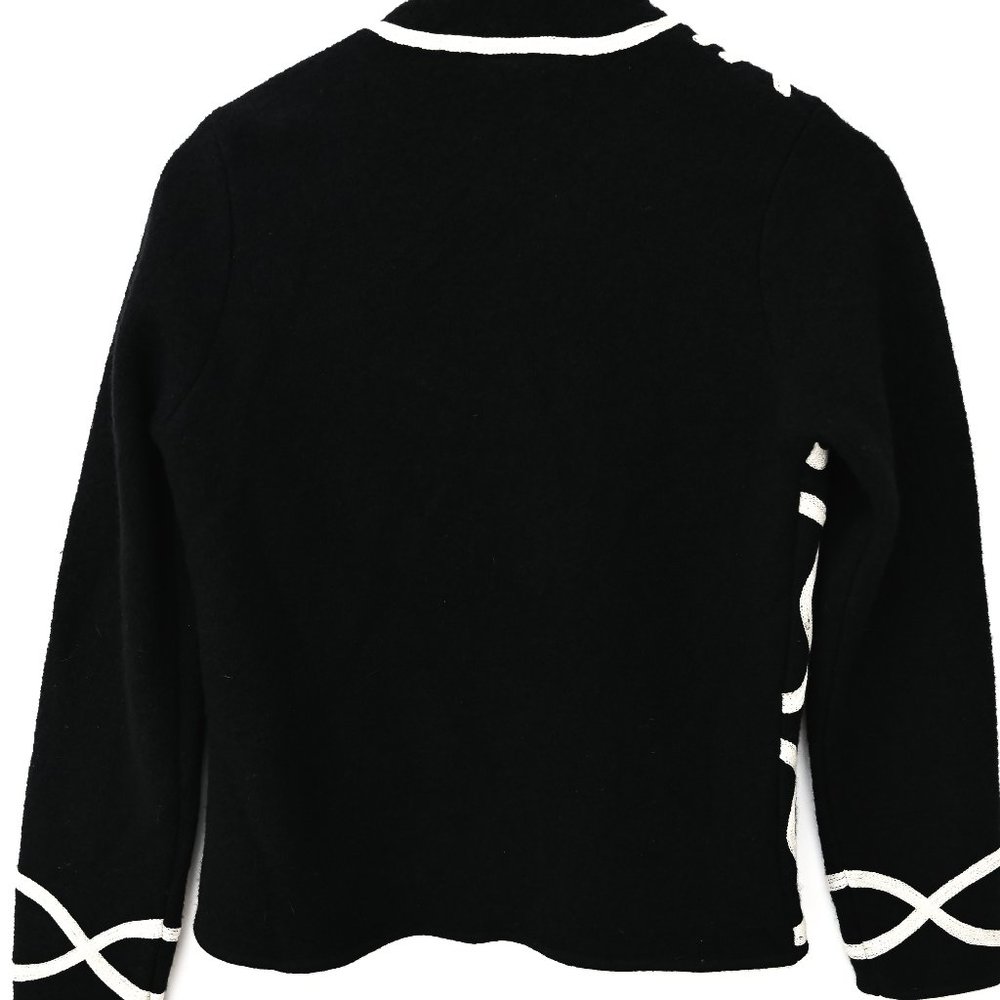 TALBOTS Black Zip Up Sweater Jacket with White Sartouche Braid - Size PM - Picture 7 of 14